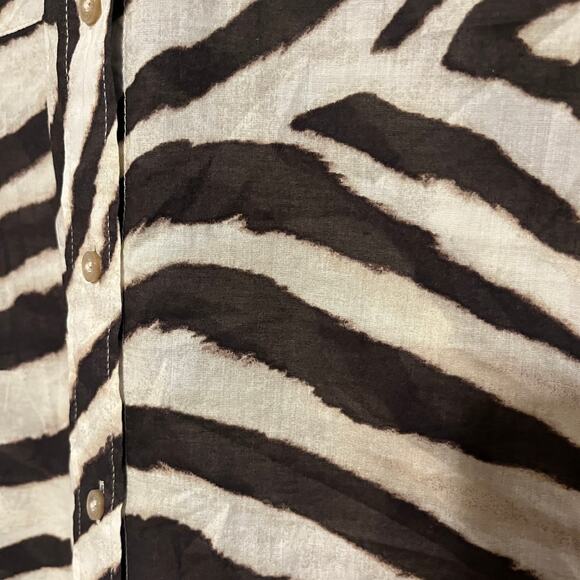 Lauren Ralph Lauren Courtenay Zebra Print Long Sleeve Button Up Shirt Size L - Picture 4 of 9